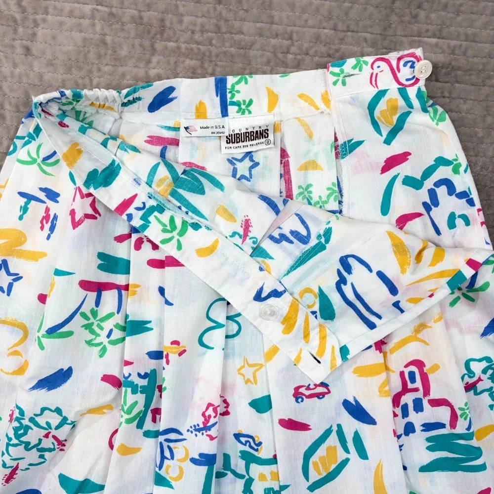 Vintage Country Suburbans 2 Piece Set Tropical Flamingo Skirt Shirt Set‎ Size 8